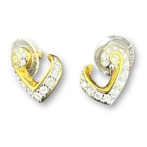 Swarovski Open Heart Pierced Earrings gold tone